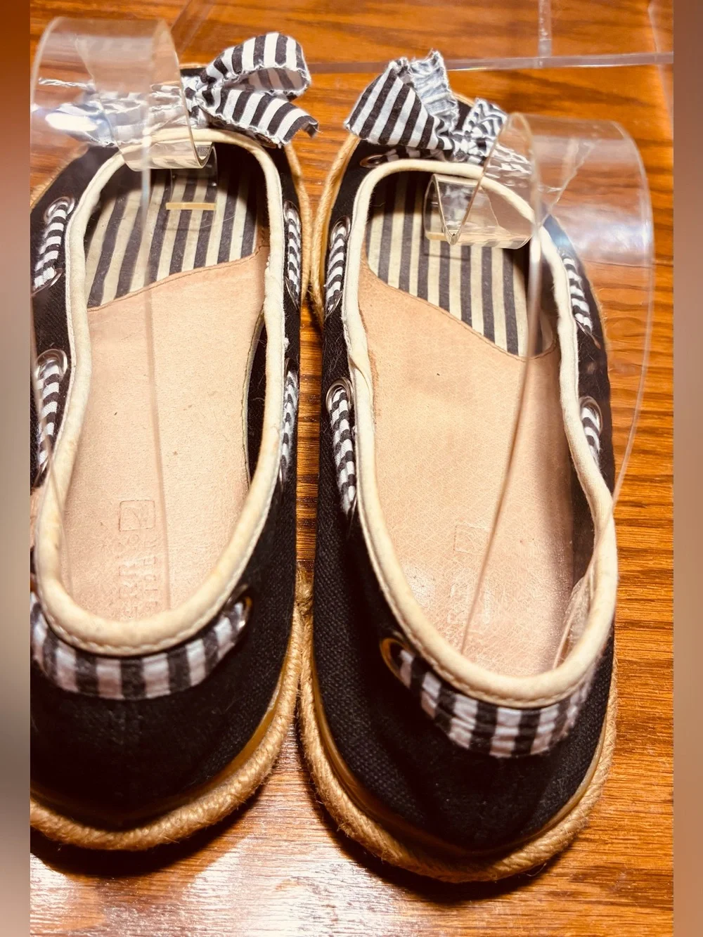 Sperry Striped Bow Canvas Espadrille Boat Flats Navy Size 8